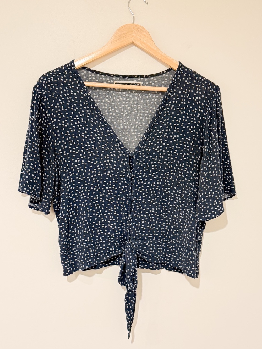 Abercrombie & Fitch Navy Polka Dot Tie-Front Crop Top